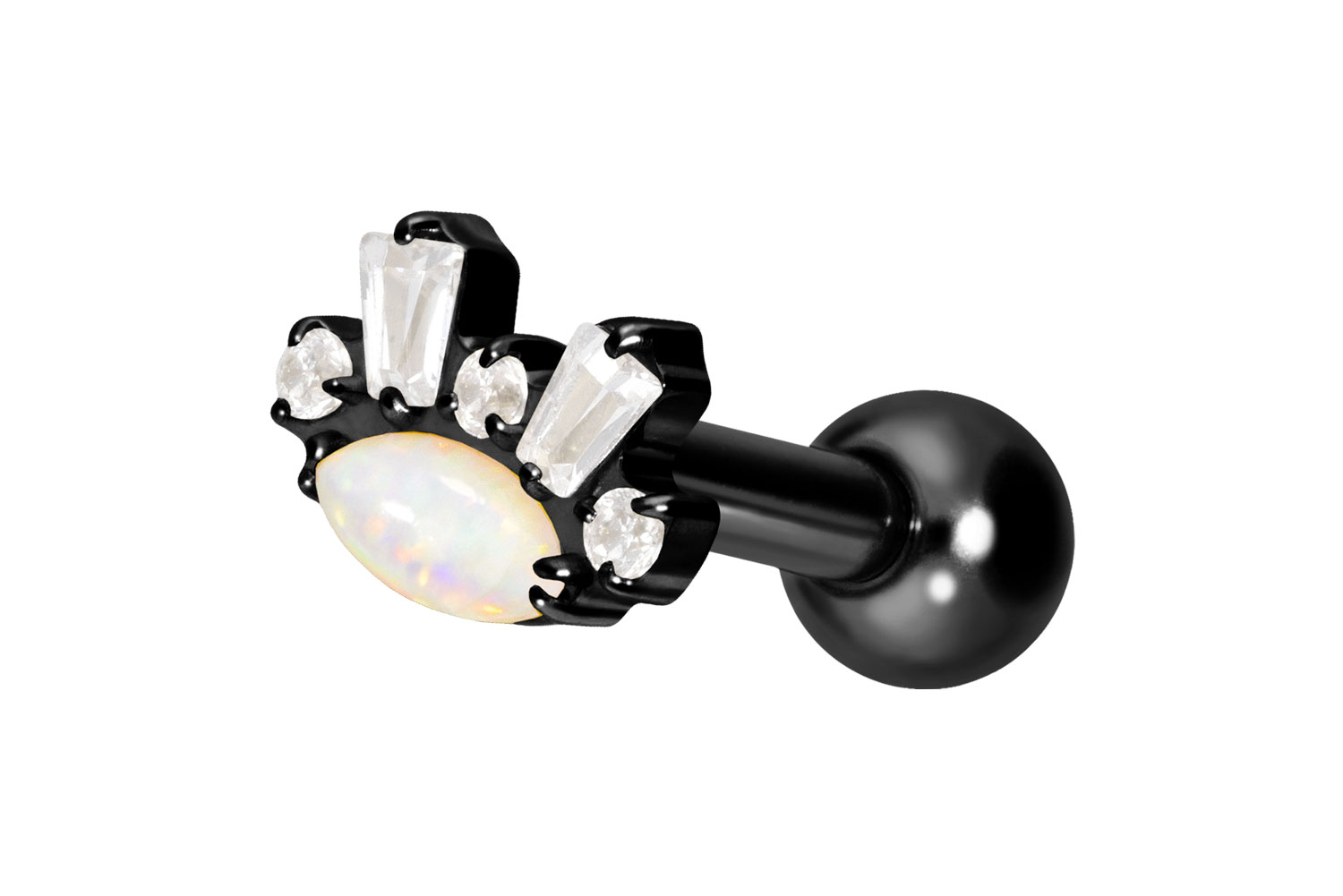 Titan Ohrpiercing mit Innengewinde SYNTHETISCHER OPAL + KRISTALLE